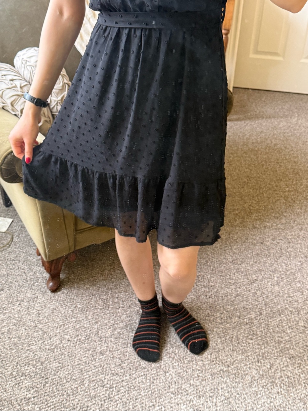 Black Ruffled Swiss Dot Mini Dress - Picture 4 of 9